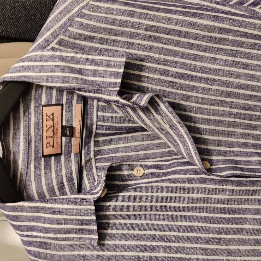 Men's Thomas Pink Linen Shirt Size L | Casual Button Up